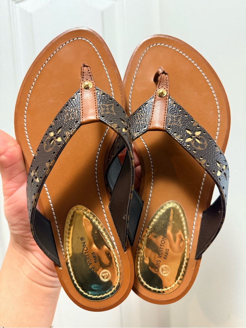 Louis Vuitton Monogram Leather Flip Flops